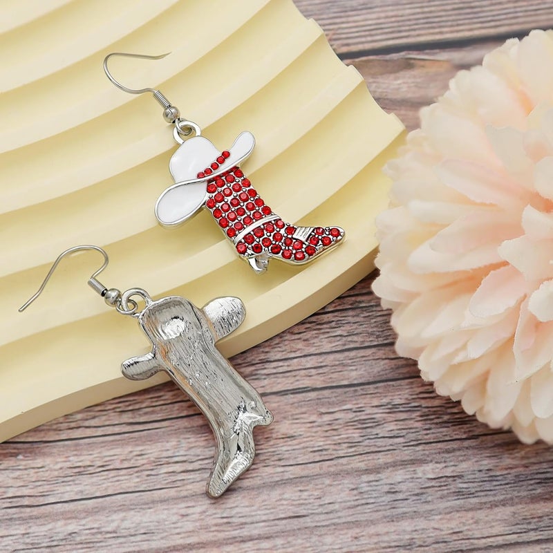 RechicGu Rhinestone Western Boots Earrings Cowgirl Cowboy Enamel Hat Bohemian Rodeo Boot Drop Dangle Earrings for Women - Image 5